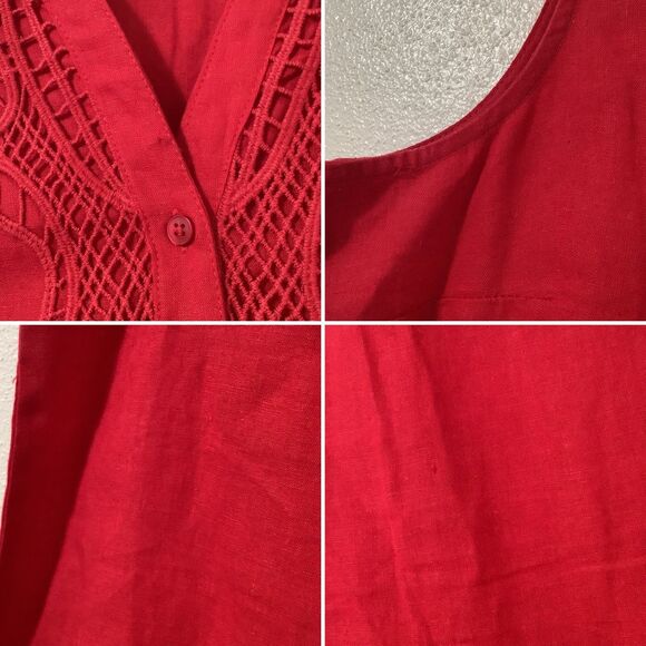 Dana Buchman Red Western Linen Blend Cowboy Prairie Sleeveless Button Up Shirt L - Picture 8 of 8